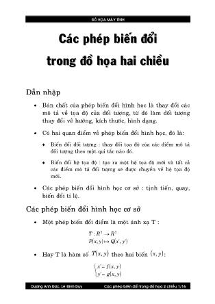 Giáo trình Đồ họa máy tính - Bài: Các phép biến đổi trong đồ họa hai chiều - Dương Anh Đức, Lê Đình Huy