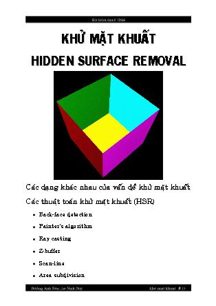 Giáo trình Đồ họa máy tính - Bài: Khử mặt khuất (Hidden surface removal) - Dương Anh Đức, Lê Đình Huy