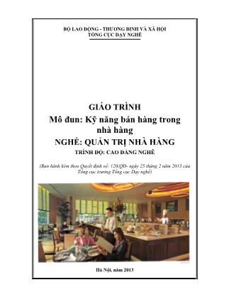 Giáo trình Kỹ năng bán hàng trong nhà hàng - Nguyễn Thị Hợp