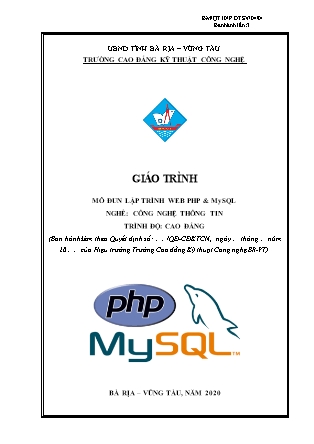 Giáo trình Lập trình web PHP & MySQL