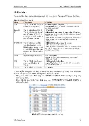 Giáo trình Microsoft Excel 2007 - Bài 2: Sử dụng Công thức và Hàm (Tiếp) - Trần Thanh Phong