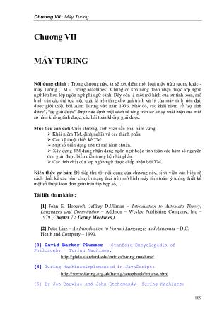 Giáo trình Tin học lý thuyết - Chương VII: Máy Turing