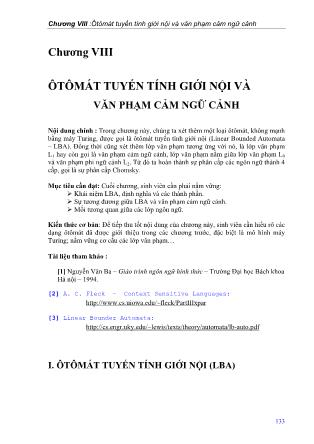 Giáo trình Tin học lý thuyết - Chương VIII: Ôtômát tuyến tính giới nội và văn phạm cảm ngữ cảnh