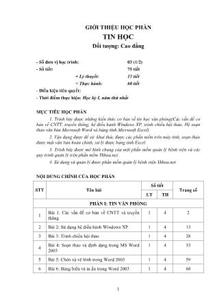 Giáo trình Tin học (Trình độ: Cao đẳng)