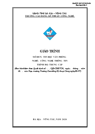 Giáo trình Tin học văn phòng - Trần Lệ Thủy