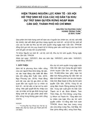 Hiện trạng nguồn lực kinh tế - xã hội hỗ trợ sinh kế của các hộ dân tại khu dự trữ sinh quyển rừng ngập mặn Cần Giờ, thành phố Hồ Chí Minh