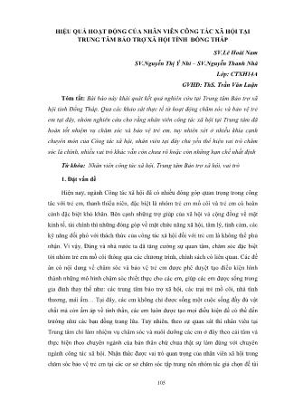 Hiệu quả hoạt động của nhân viên công tác xã hội tại Trung tâm Bảo trợ xã hội tỉnh Đồng Tháp