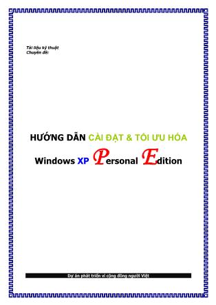 Hướng dẫn cài đặt & tối ưu hóa Windows XPPersonalEdition