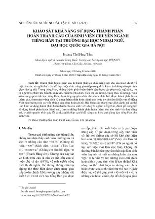 Khảo sát khả năng sử dụng thành phần hoàn thành câu của sinh viên chuyên ngành tiếng Hán tại trường Đại học Ngoại ngữ, Đại học Quốc gia Hà Nội