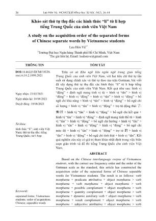 Khảo sát thứ tự thụ đắc các hình thức “li” từ li hợp tiếng Trung Quốc của sinh viên Việt Nam