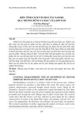 Kiểu tính cách văn hoá Tây Nam Bộ qua “Hương rừng Cà Mau” của Sơn Nam