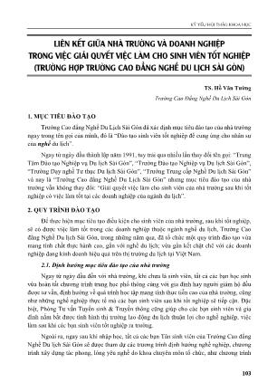 Liên kết giữa nhà trường và doanh nghiệp trong việc giải quyết việc làm cho sinh viên tốt nghiệp (trường hợp trường Cao đẳng nghề du lịch Sài Gòn)