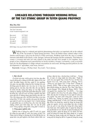 Lineages relations through wedding ritual of the tay ethnic group in Tuyen Quang province