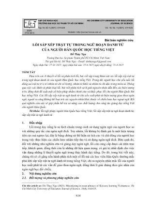 Lỗi sắp xếp trật tự trong ngữ đoạn danh từ của người Hàn Quốc học tiếng Việt
