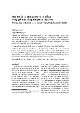 Mâu thuẫn tài chính giữa vợ và chồng trong gia đình vùng nông thôn Việt Nam (trường hợp xã Khánh Mậu, huyện Yên Khánh, tỉnh Ninh Bình)
