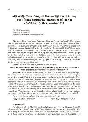 Một số đặc điểm của người Chăm ở Việt Nam hiện nay qua kết quả điều tra thực trạng kinh tế - Xã hội của 53 dân tộc thiểu số năm 2019