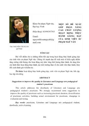 Một số đề xuất góp phần nâng cao chất lượng hoạt động thực hành giảng dạy của sinh viên sư phạm ngữ văn