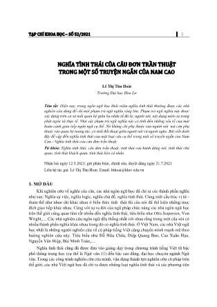 Nghĩa tình thái của câu đơn trần thuật trong một số truyện ngắn của Nam Cao