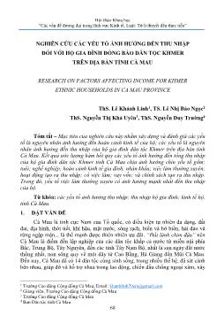 Nghiên cứu các yếu tố ảnh hưởng đến thu nhập đối với hộ gia đình đồng bào dân tộc Khmer trên địa bàn tỉnh Cà Mau