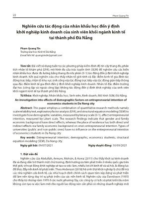 Nghiên cứu tác động của nhân khẩu học đến ý định khởi nghiệp kinh doanh của sinh viên khối ngành kinh tế tại thành phố Đà Nẵng