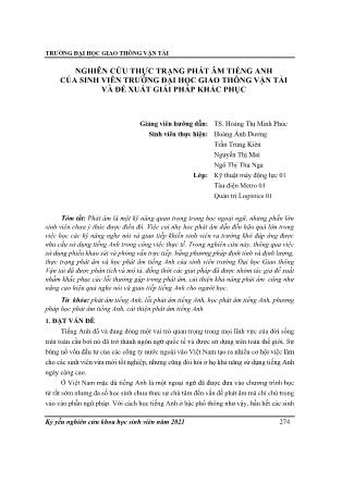 Nghiên cứu thực trạng phát âm tiếng Anh của sinh viên trường Đại học Giao thông vận tải và đề xuất giải pháp khắc phục