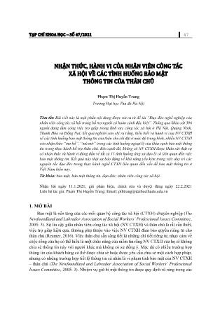 Nhận thức, hành vi của nhân viên công tác xã hội về các tình huống bảo mật thông tin của thân chủ