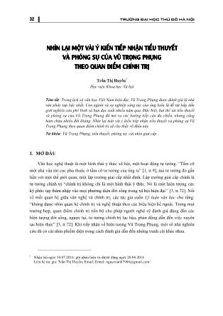 Nhìn lại một vài ý kiến tiếp nhận tiểu thuyết về phóng sự của Vũ Trọng Phụng theo quan điểm chính trị