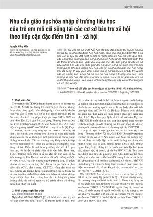 Nhu cầu giáo dục hòa nhập ở trường tiểu học của trẻ em mồ côi sống tại các cơ sở bảo trợ xã hội theo tiếp cận đặc điểm tâm lí - Xã hội