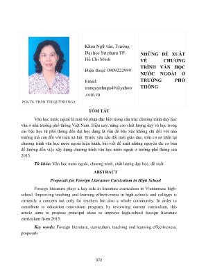 Những đề xuất về chương trình văn học nước ngoài ở trường phổ thông