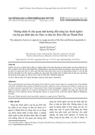 Những nhân tố chủ quan ảnh hưởng đến năng lực thoát nghèo của hộ gia đình dân tộc Dao và dân tộc Khơ Mú tại Thanh Hoá
