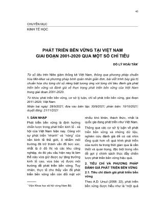 Phát triển bền vững tại Việt Nam giai đoạn 2001-2020 qua một số chỉ tiêu