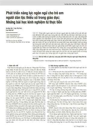 Phát triển năng lực ngôn ngữ cho trẻ em người dân tộc thiểu số trong giáo dục: Những bài học kinh nghiệm từ thực tiễn