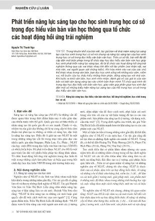 Phát triển năng lực sáng tạo cho học sinh trung học cơ sở trong đọc hiểu văn bản văn học thông qua tổ chức các hoạt động hồi ứng trải nghiệm