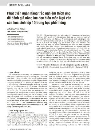 Phát triển ngân hàng trắc nghiệm thích ứng để đánh giá năng lực đọc hiểu môn Ngữ văn của học sinh lớp 10 trung học phổ thông