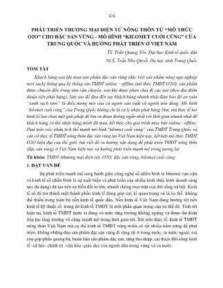 Phát triển thương mại điện tử nông thôn từ “Mô thức O2O” cho đặc sản vùng - Mô hình “Kilomet cuối cùng” của Trung Quốc và hướng phát triển ở Việt Nam