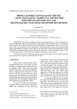 Phong cách học tập ngoại ngữ thứ hai - tiếng Trung Quốc: Nghiên cứu trường hợp sinh viên ngành ngôn ngữ Anh trường Đại học Ngân hàng thành phố Hồ Chí Minh