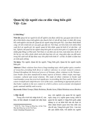 Quan hệ tộc người của cư dân vùng biên giới Việt - Lào