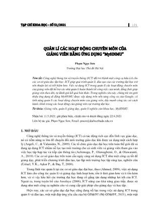 Quản lí các hoạt động chuyên môn của giảng viên bằng ứng dụng “MyHNMU