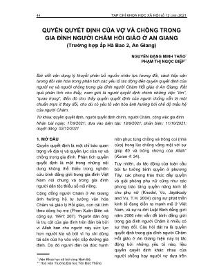 Quyền quyết định của vợ và chồng trong gia đình người chăm Hồi giáo ở An Giang (Trường hợp ấp Hà Bao 2, An Giang)
