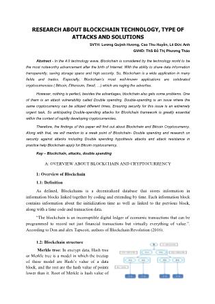 Research about blockchain technology, type of attacks and solutions
