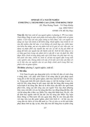 Sinh kế của người nghèo ở phường 3, thành phố Cao Lãnh, tỉnh Đồng Tháp