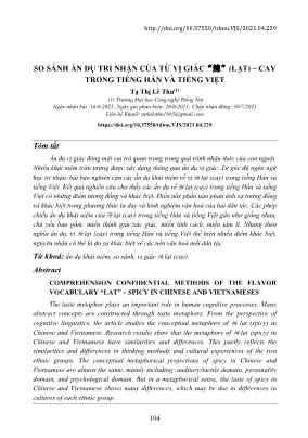 So sánh ẩn dụ tri nhận của từ vị giác“辣” (lạt) - cay trong tiếng Hán và tiếng Việt