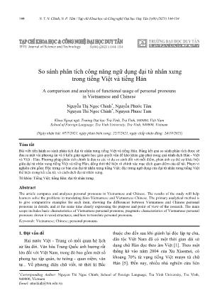 So sánh phân tích công năng ngữ dụng đại từ nhân xưng trong tiếng Việt và tiếng Hán