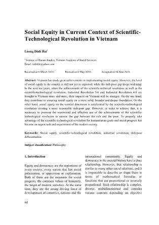 Social Equity in Current Context of ScientificTechnological Revolution in Vietnam
