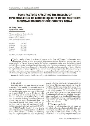 Some factors affecting the results of mplementation of gender equality in the northern mountain region of our country today