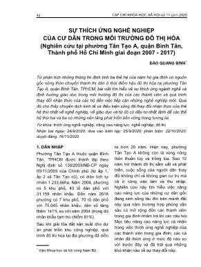 Sự thích ứng nghề nghiệp của cư dân trong môi trường đô thị hóa (Nghiên cứu tại phường Tân Tạo A, quận Bình Tân, Thành phố Hồ Chí Minh giai đoạn 2007-2017)