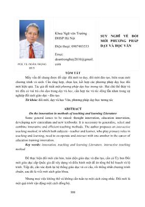 Suy nghĩ về đổi mới phương pháp dạy và học văn