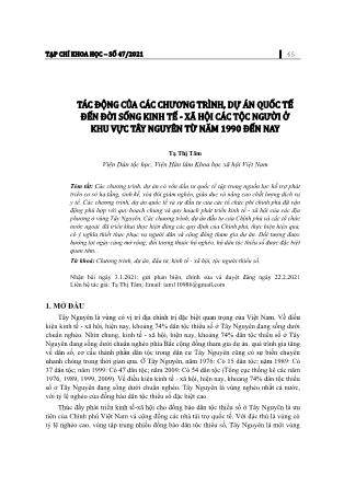 Tác động của các chương trình, dự án quốc tế đến đời sống kinh tế - xã hội các tộc người ở khu vực Tây Nguyên từ năm 1990 đến nay