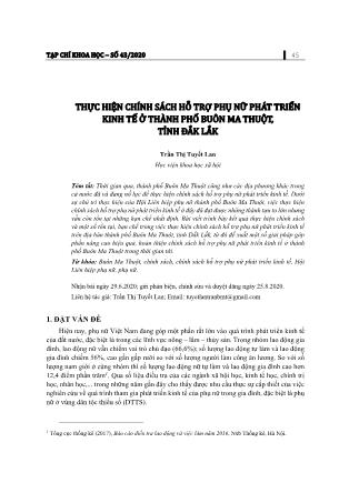 Thực hiện chính sách hỗ trợ phụ nữ phát triển kinh tế ở thành phố Buôn Ma Thuột, tỉnh Đắk Lắk