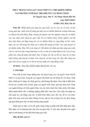 Thực trạng năng lực giao tiếp của trẻ khiếm thính tại trường nuôi dạy trẻ khuyết tật Đồng Tháp